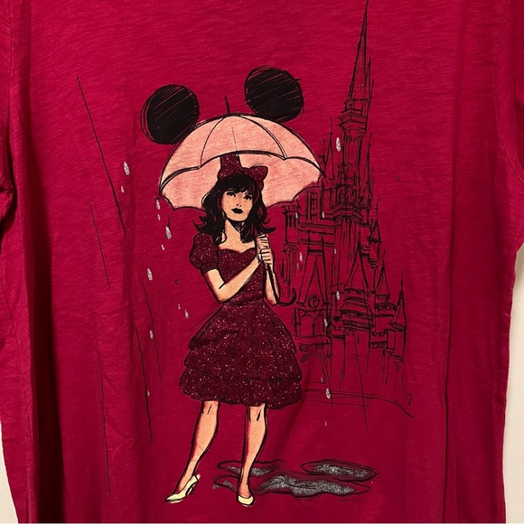 Disney Parks Lady with Mickey Umbrella Rain Castle Tee - Picture 3 of 10